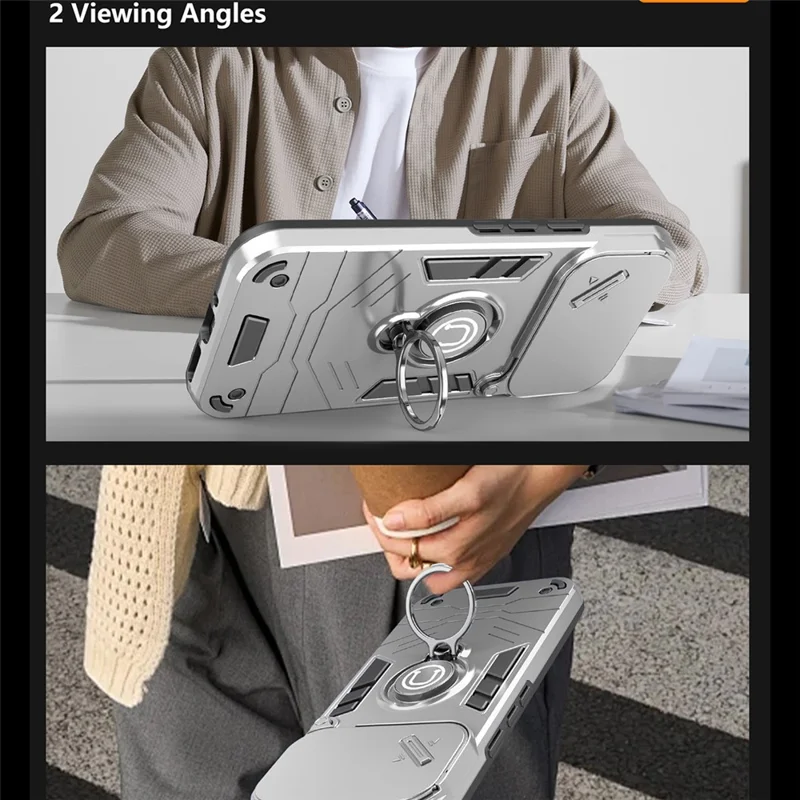 For Google Pixel 9 Pro XL Case Slide Camshield Kickstand PC + TPU Phone Cover - White