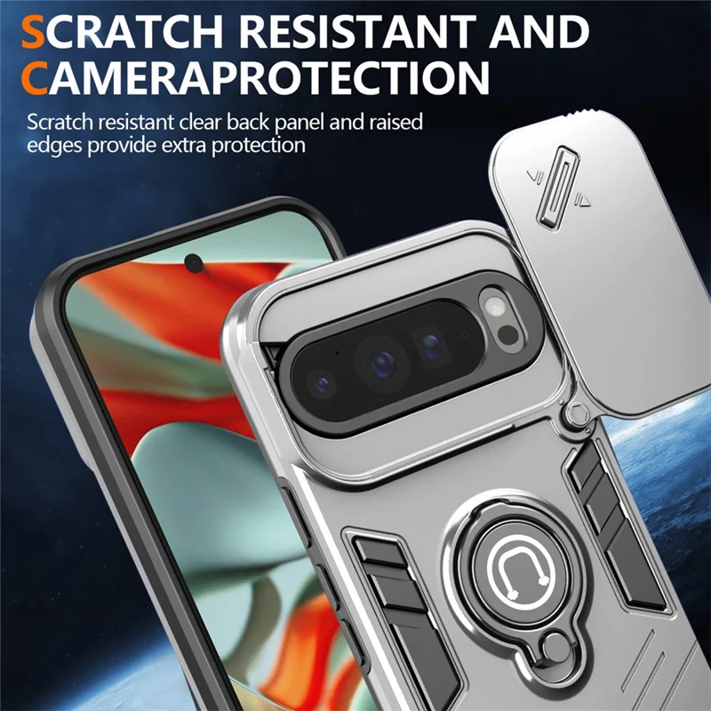 For Google Pixel 9 Pro XL Case Slide Camshield Kickstand PC + TPU Phone Cover - White