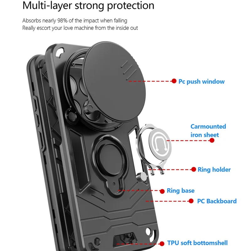 For Xiaomi Redmi Note 15 Pro 4G (Global) Case Slide Camshield Kickstand PC + TPU Phone Cover - Black