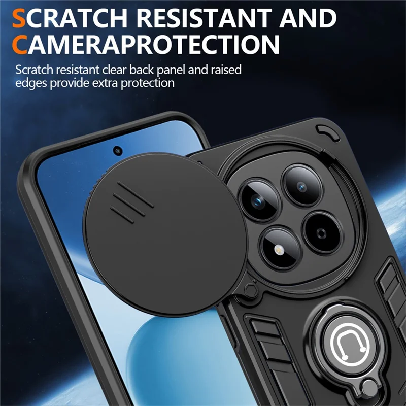For Xiaomi Redmi Note 15 Pro 4G (Global) Case Slide Camshield Kickstand PC + TPU Phone Cover - Black