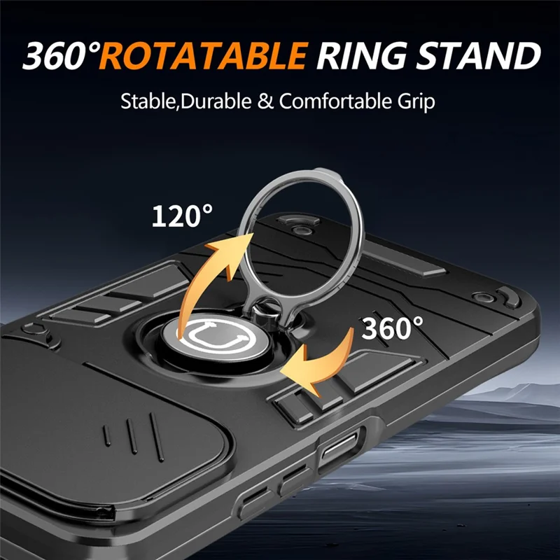 For TECNO Spark 40 4G Case Slide Camshield Kickstand PC + TPU Phone Cover - Black