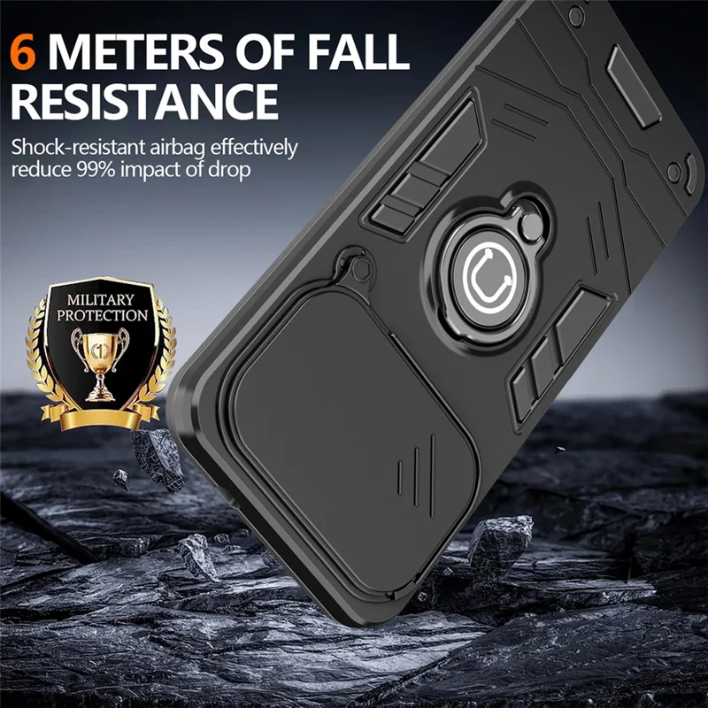 For TECNO Spark 40 4G Case Slide Camshield Kickstand PC + TPU Phone Cover - Black