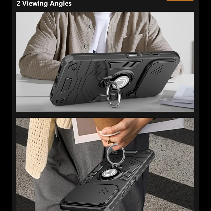 For TECNO Spark 40 4G Case Slide Camshield Kickstand PC + TPU Phone Cover - Black