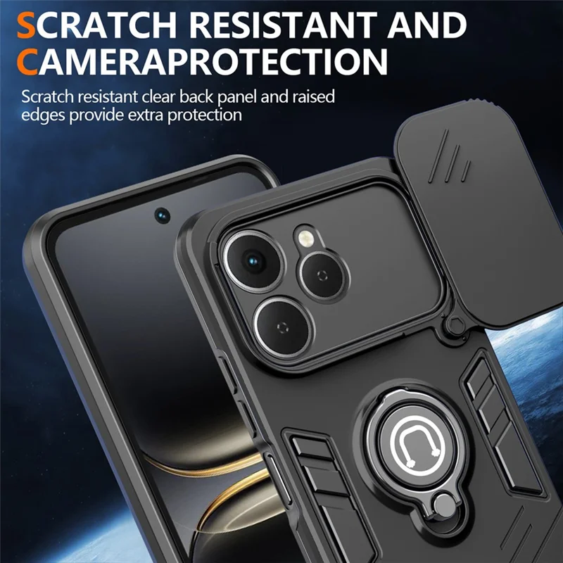 For TECNO Spark 40 4G Case Slide Camshield Kickstand PC + TPU Phone Cover - Black