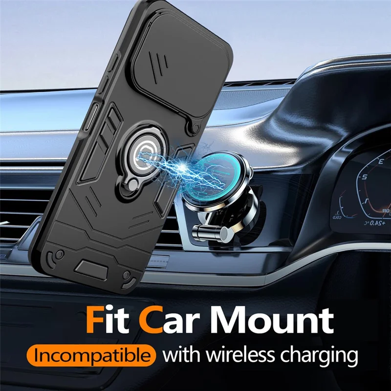 For TECNO Spark 40 4G Case Slide Camshield Kickstand PC + TPU Phone Cover - Black