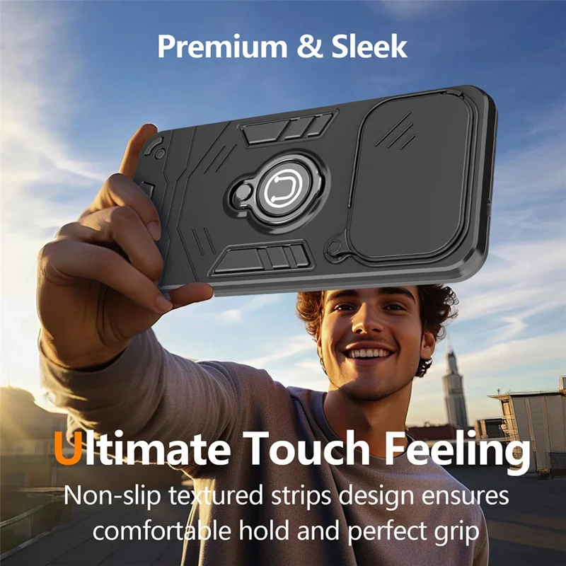 For TECNO Spark 40 4G Case Slide Camshield Kickstand PC + TPU Phone Cover - Black