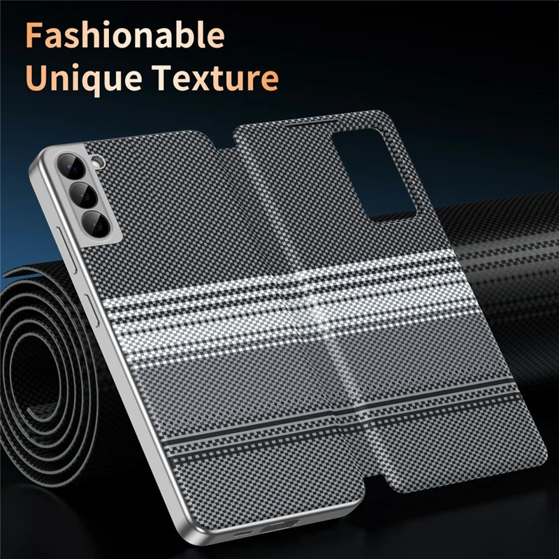 Für Samsung Galaxy S22 5G Hülle mit Kartenfach, Sichtfenster, verlaufender Farbe, kariertem Muster, Lederschutzhülle - Schwarz