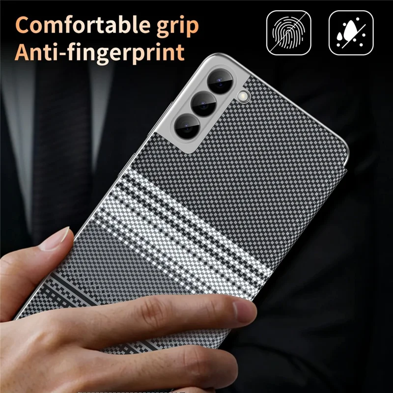 حالة بطاقة Samsung Galaxy S22+ 5G مع نافذة عرض متعددة الألوان وأنماط مربعة من الجلد - أسود