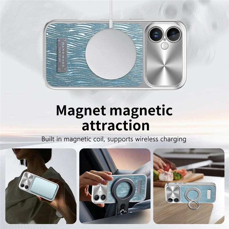 For iPhone 16 Magnetic Case Flowing Water Ripple TPU+PC Shockproof Phone Cover Compatible With Magsafe - Blue