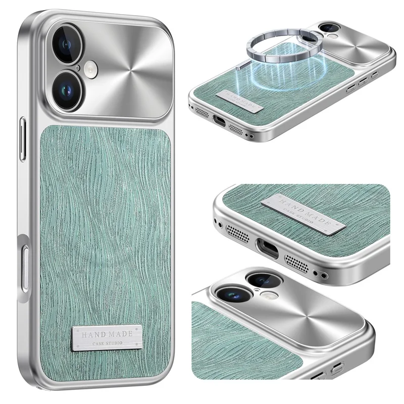 For iPhone 16 Magnetic Case Flowing Water Ripple TPU+PC Shockproof Phone Cover Compatible With Magsafe - Mint Green