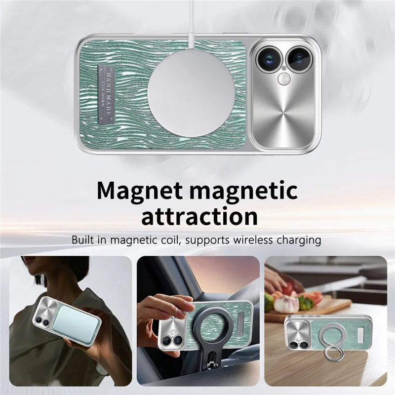 For iPhone 16 Magnetic Case Flowing Water Ripple TPU+PC Shockproof Phone Cover Compatible With Magsafe - Mint Green