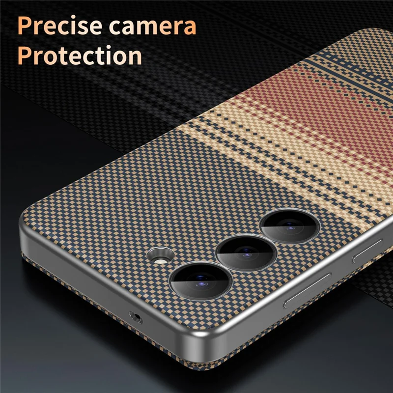 For Samsung Galaxy S23 Case Card Slot View Window Gradient Color Checkered Pattern Leather Phone Cover - Brown