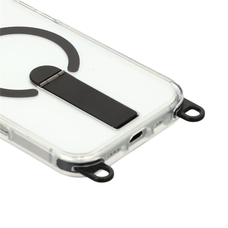 For iPhone 16 Pro Max Magnetic Case with Kickstand and 3-in-1 8mm 220cm Length Strap PC TPU Phone Cover - Black