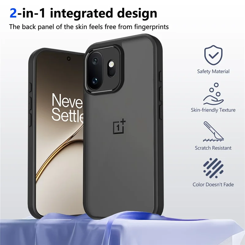 For OnePlus 15T 5G Case Skin Touch Matte PC + TPU Anti-Drop Phone Cover - Transparent Black