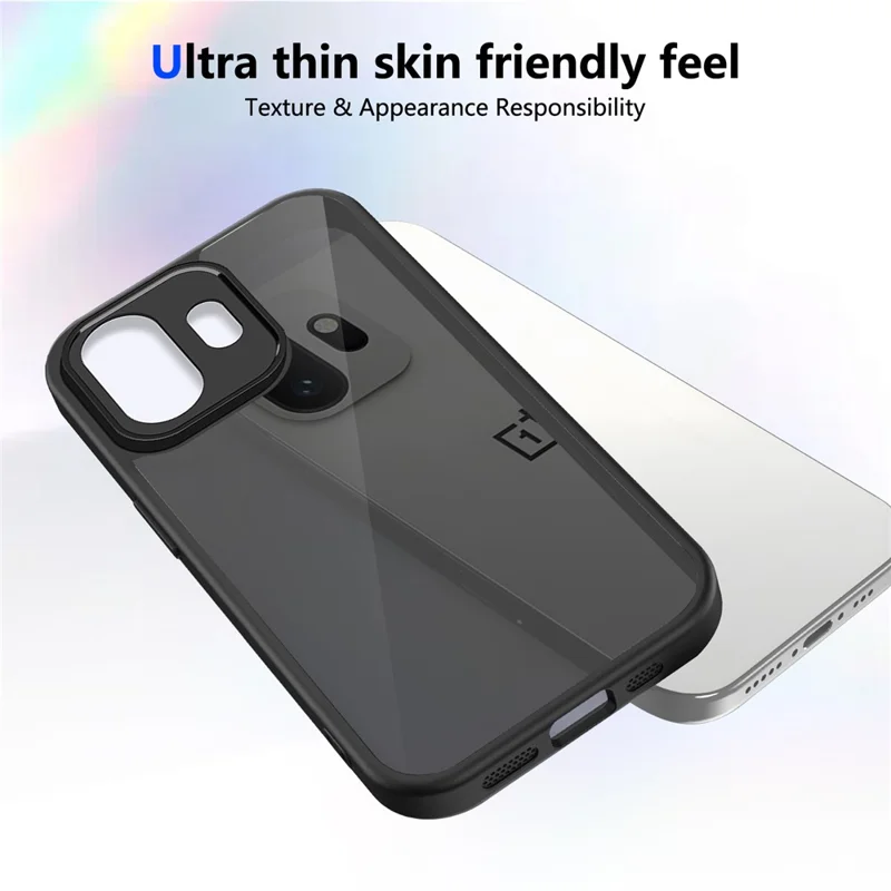 For OnePlus 15T 5G Case Skin Touch Matte PC + TPU Anti-Drop Phone Cover - Transparent Black