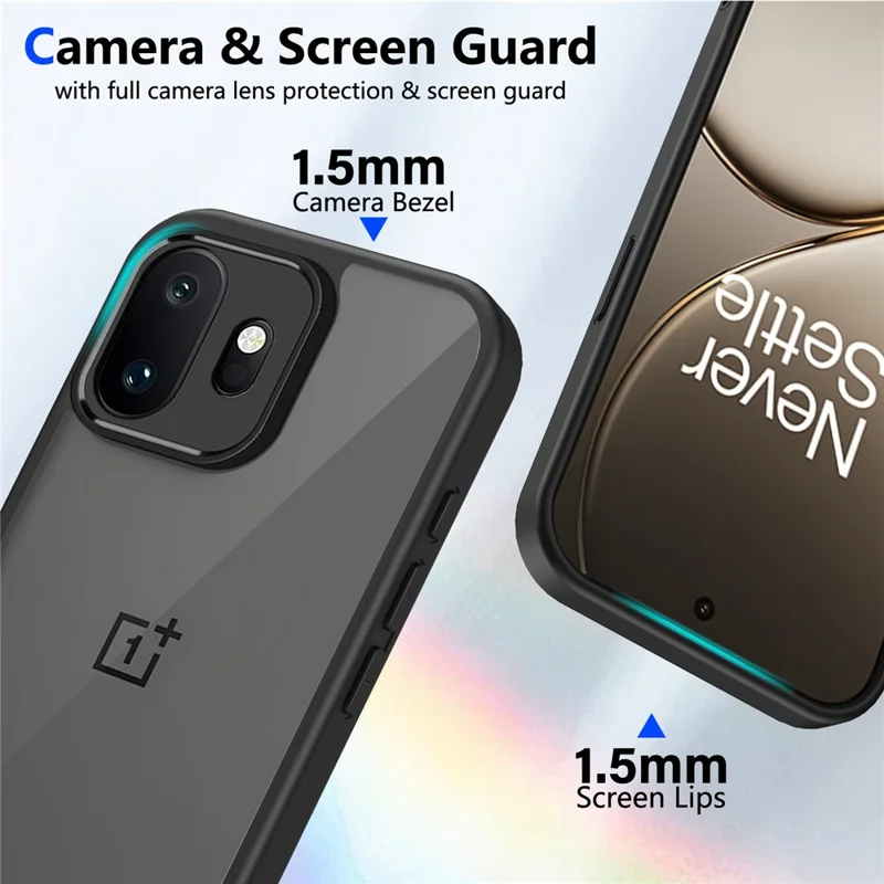 For OnePlus 15T 5G Case Skin Touch Matte PC + TPU Anti-Drop Phone Cover - Transparent Black