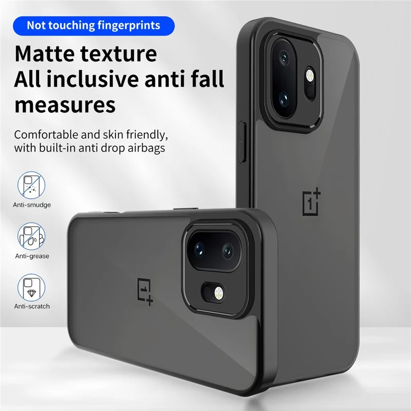 For OnePlus 15T 5G Case Skin Touch Matte PC + TPU Anti-Drop Phone Cover - Transparent Black