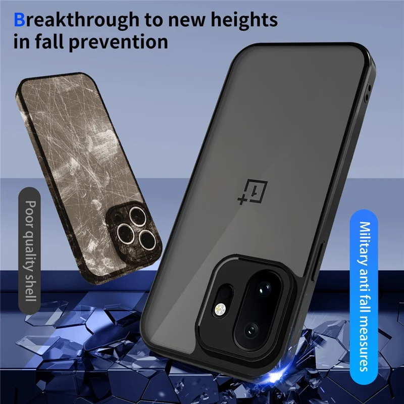 For OnePlus 15T 5G Case Skin Touch Matte PC + TPU Anti-Drop Phone Cover - Transparent Black