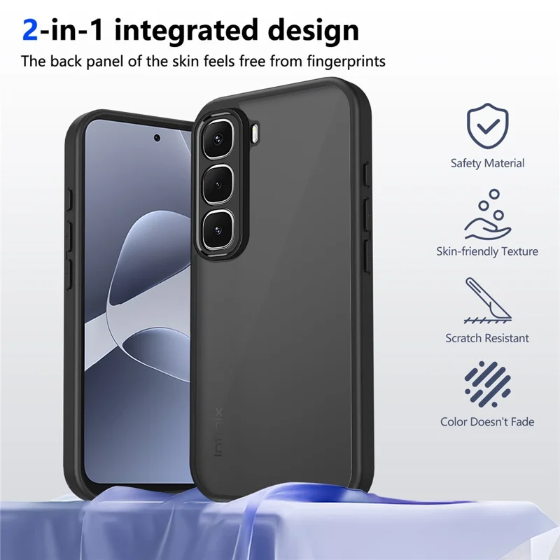 For Infinix Hot 70 Case Skin Touch Matte PC + TPU Anti-Drop Phone Cover - Transparent Black