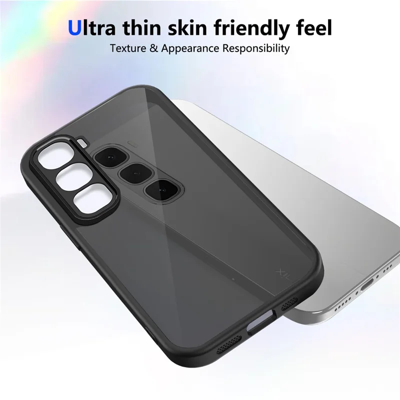 For Infinix Hot 70 Case Skin Touch Matte PC + TPU Anti-Drop Phone Cover - Transparent Black