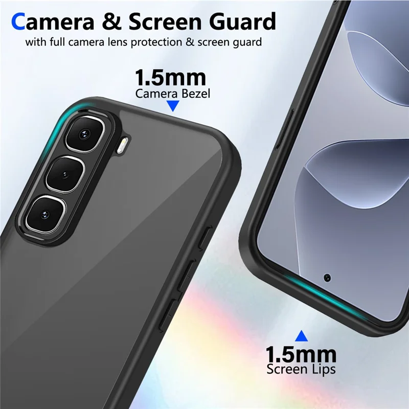 For Infinix Hot 70 Case Skin Touch Matte PC + TPU Anti-Drop Phone Cover - Transparent Black
