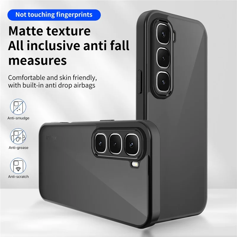 For Infinix Hot 70 Case Skin Touch Matte PC + TPU Anti-Drop Phone Cover - Transparent Black