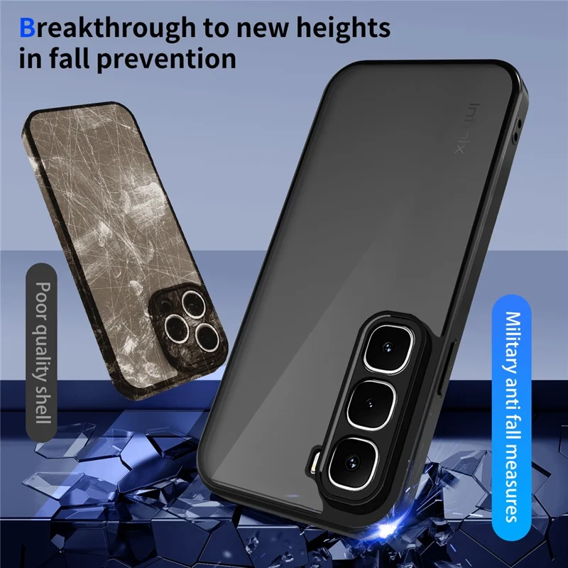 For Infinix Hot 70 Case Skin Touch Matte PC + TPU Anti-Drop Phone Cover - Transparent Black