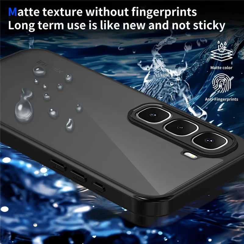 For Infinix Hot 70 Case Skin Touch Matte PC + TPU Anti-Drop Phone Cover - Transparent Black