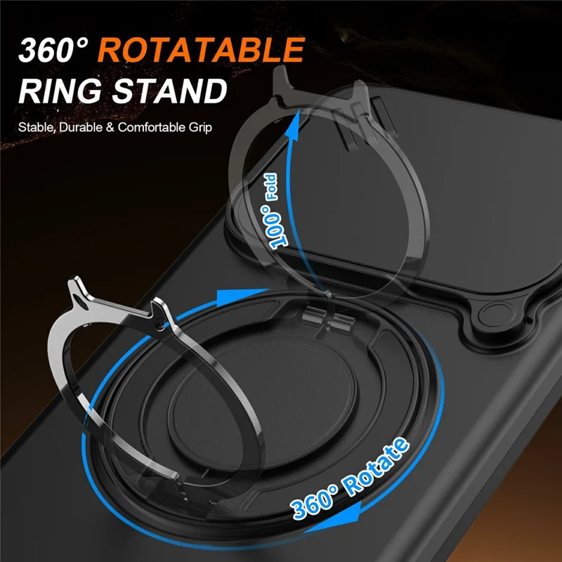 For Xiaomi Redmi Note 14 5G / Note 14 4G (163.25mm) Magnetic Case Ring Kickstand Slide Camera Cover TPU PC Hybrid Phone Shell - Black