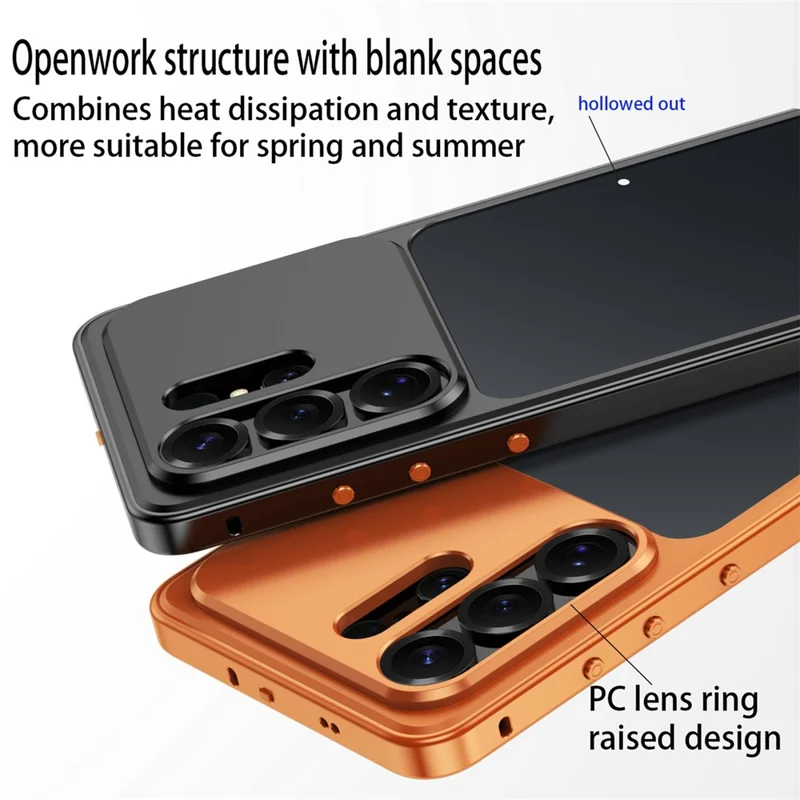 For Samsung Galaxy S23 Ultra Metal Frame Case Magnetic Snap On Frame PC Hollow Back Heat Dissipation Shockproof Cover - Titanium Blue