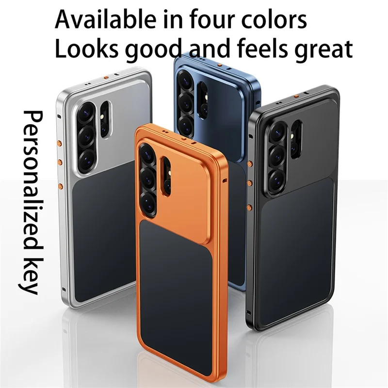 For Samsung Galaxy S23 Ultra Metal Frame Case Magnetic Snap On Frame PC Hollow Back Heat Dissipation Shockproof Cover - Titanium Blue