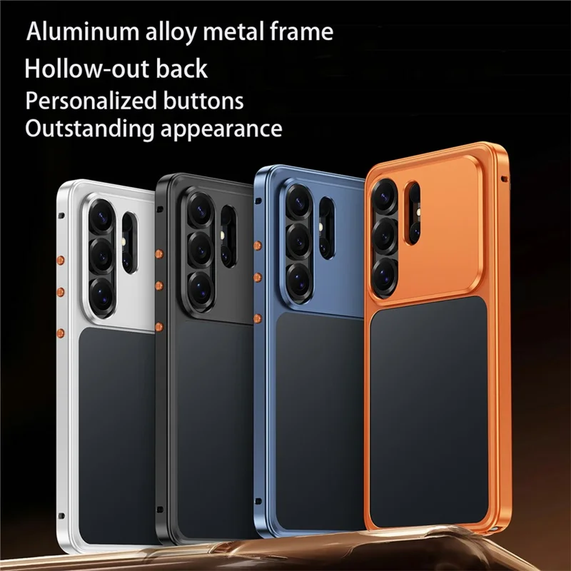 For Samsung Galaxy S23 Ultra Metal Frame Case Magnetic Snap On Frame PC Hollow Back Heat Dissipation Shockproof Cover - Titanium Blue