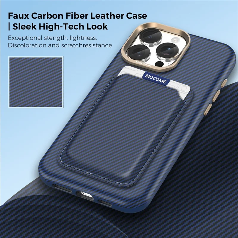 For iPhone 15 Pro Max Magnetic Case Carbon Fiber Texture Leather Back Phone Cover with Detachable Card Holder - Sapphire