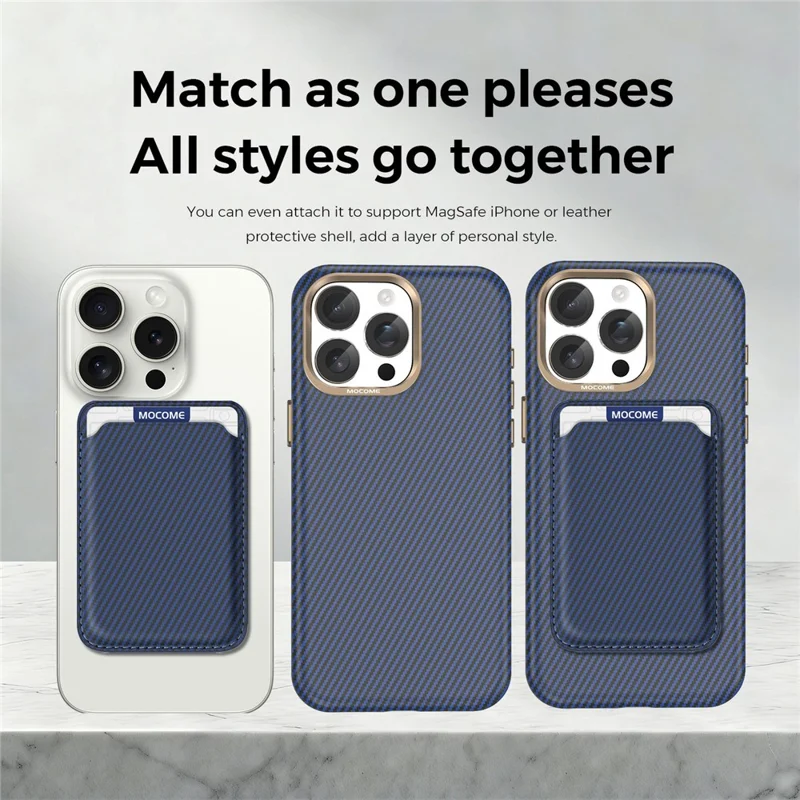 For iPhone 15 Pro Max Magnetic Case Carbon Fiber Texture Leather Back Phone Cover with Detachable Card Holder - Sapphire