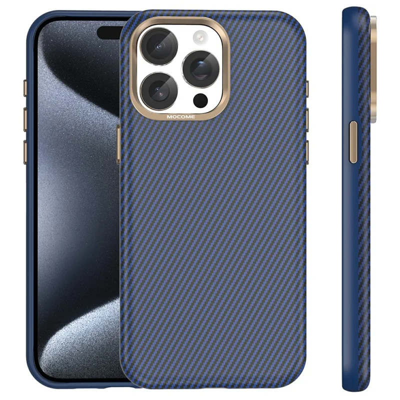 Etui na iPhone 15 Pro Max Kompatybilne z MagSafe, z teksturą węglową, odpornym na wstrząsy, skórzane TPU PC, ochronne - szafirowe