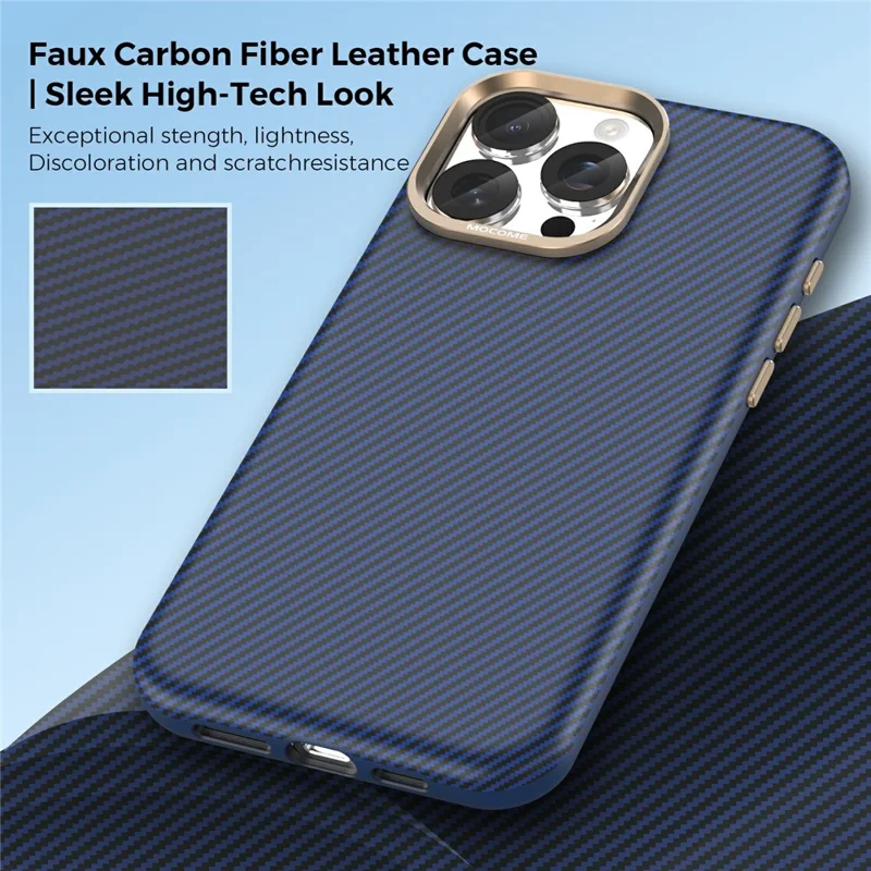 Etui na iPhone 15 Pro Max Kompatybilne z MagSafe, z teksturą węglową, odpornym na wstrząsy, skórzane TPU PC, ochronne - szafirowe