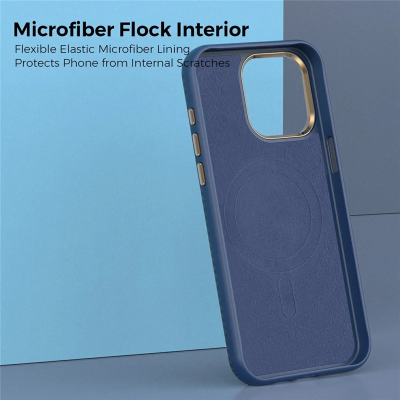 Etui na iPhone 15 Pro Max Kompatybilne z MagSafe, z teksturą węglową, odpornym na wstrząsy, skórzane TPU PC, ochronne - szafirowe