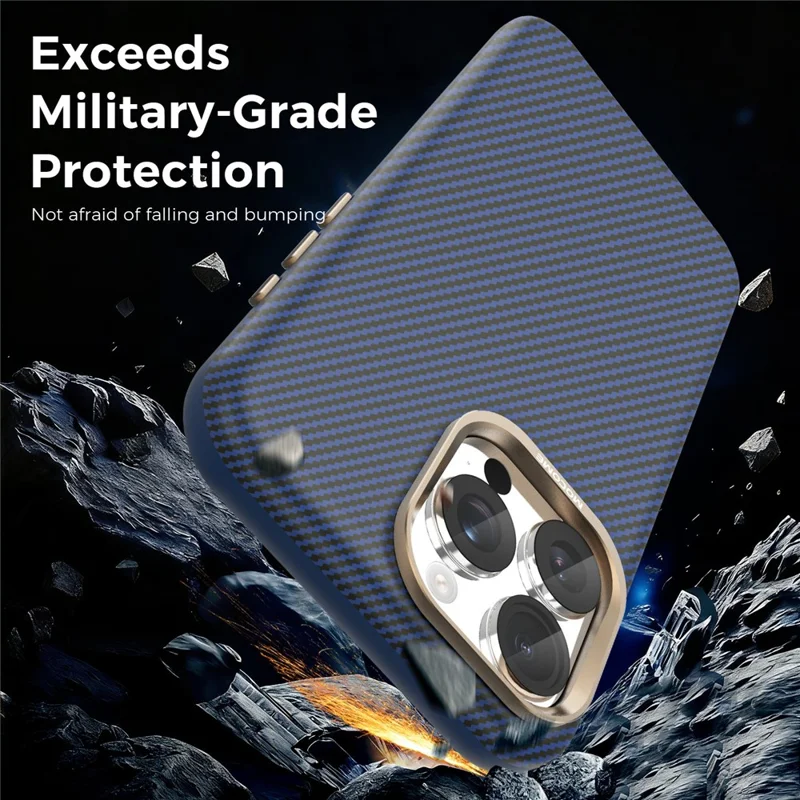 Etui na iPhone 15 Pro Max Kompatybilne z MagSafe, z teksturą węglową, odpornym na wstrząsy, skórzane TPU PC, ochronne - szafirowe