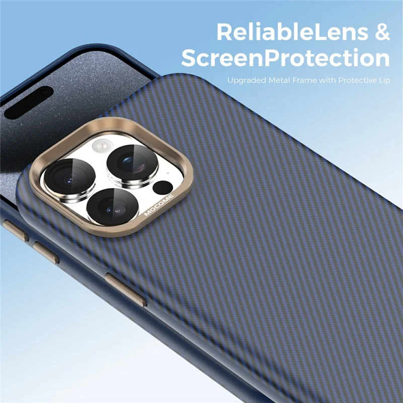 Etui na iPhone 15 Pro Max Kompatybilne z MagSafe, z teksturą węglową, odpornym na wstrząsy, skórzane TPU PC, ochronne - szafirowe