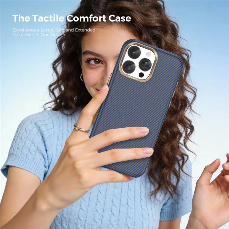 Etui na iPhone 15 Pro Max Kompatybilne z MagSafe, z teksturą węglową, odpornym na wstrząsy, skórzane TPU PC, ochronne - szafirowe