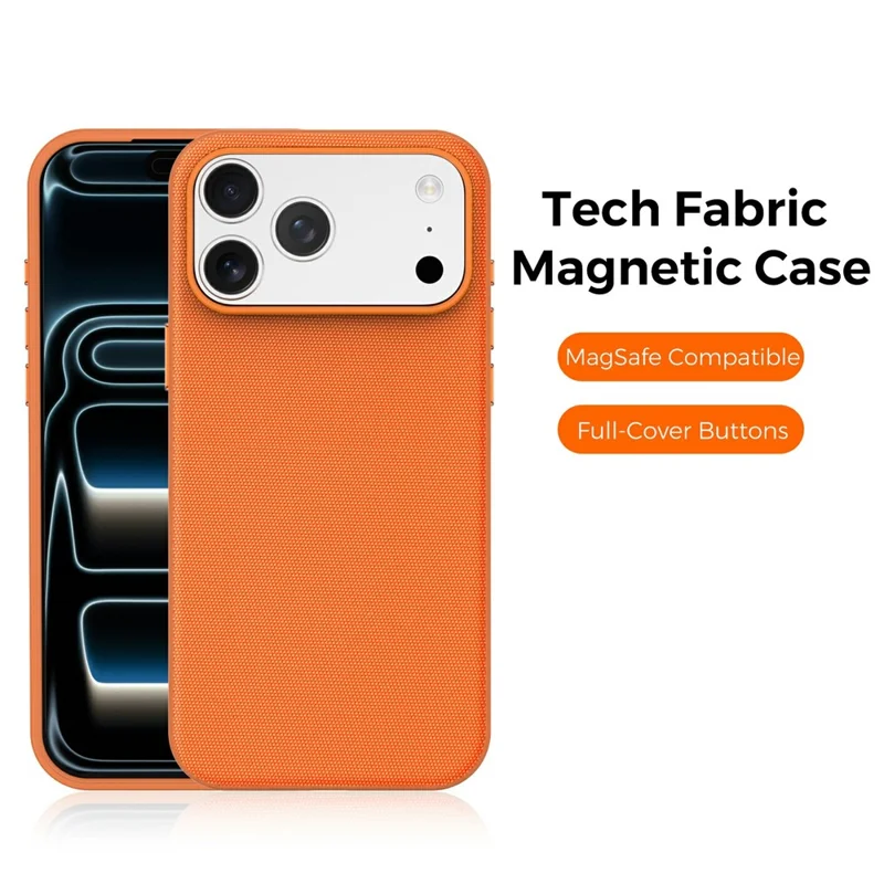 For iPhone 17 Pro Max Magnetic Case Compatible with MagSafe Tech Fabric TPU Shockproof Cover - Orange
