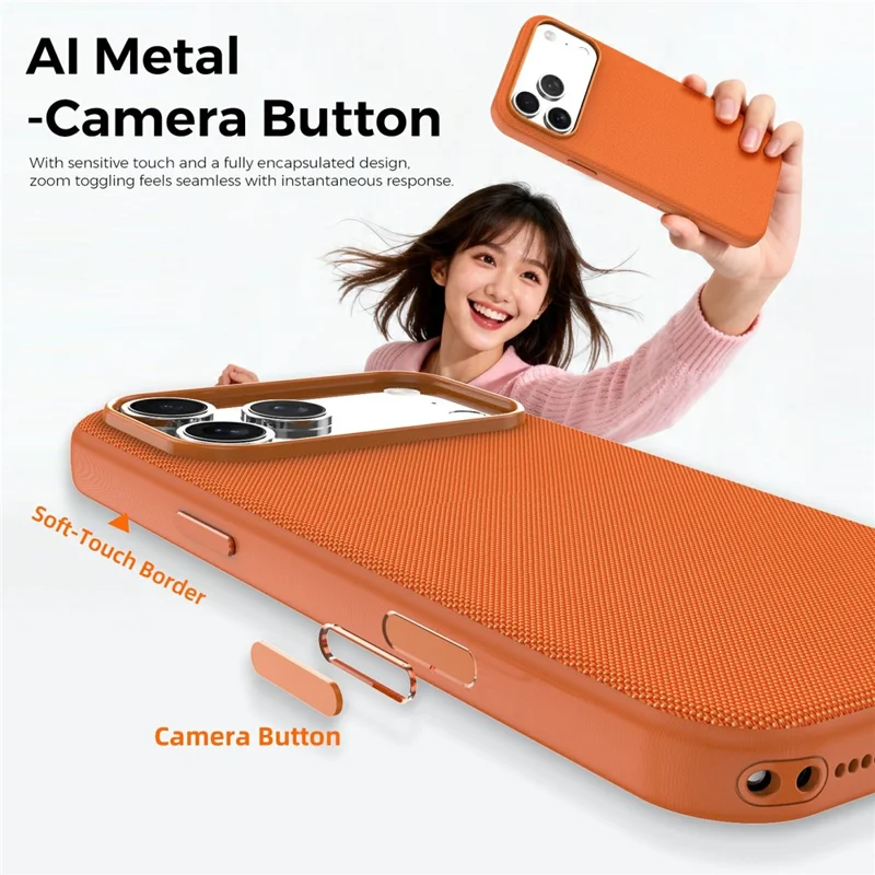 For iPhone 17 Pro Max Magnetic Case Compatible with MagSafe Tech Fabric TPU Shockproof Cover - Orange