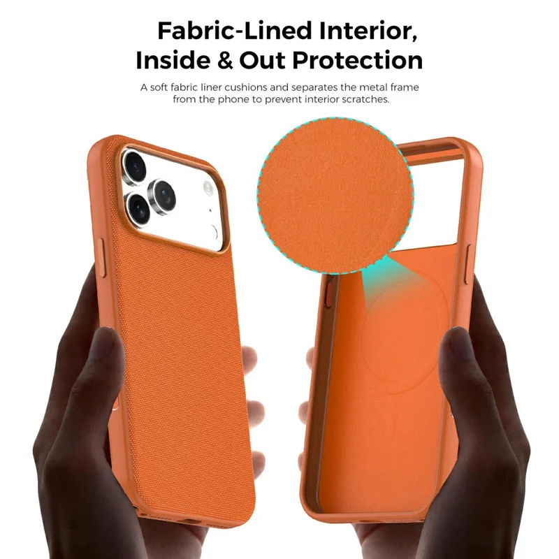 For iPhone 17 Pro Max Magnetic Case Compatible with MagSafe Tech Fabric TPU Shockproof Cover - Orange
