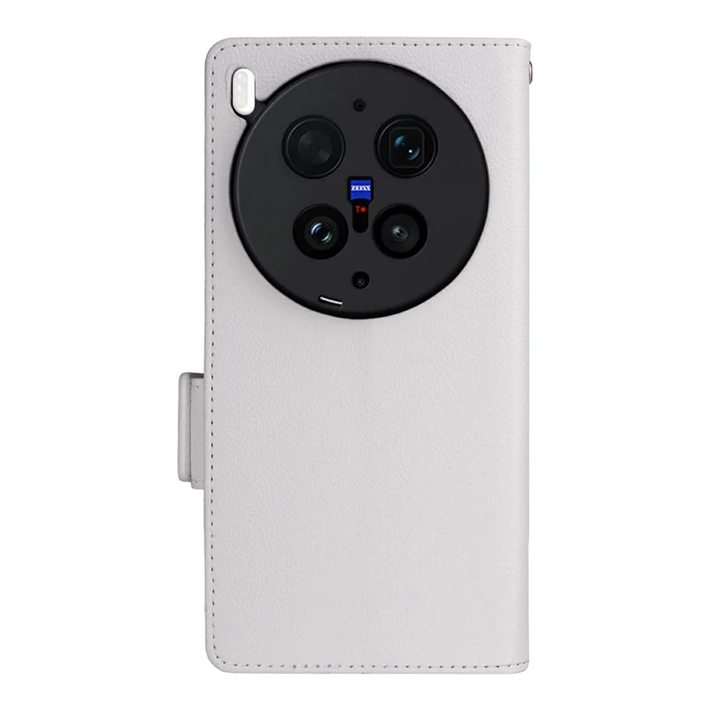 For vivo X300 Ultra 5G Case Litchi Texture Wallet Leather Phone Cover with Wrist Strap - White