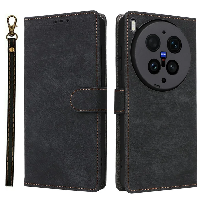 For vivo X300 Ultra 5G Case Wallet RFID Blocking PU Leather Phone Cover Stand with Strap - Black