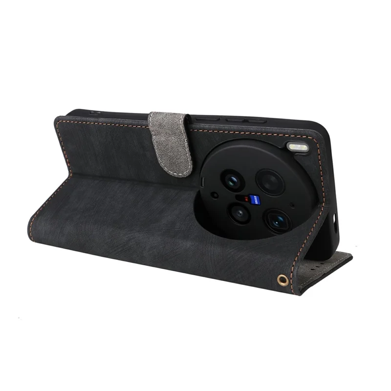 For vivo X300 Ultra 5G Case Wallet RFID Blocking PU Leather Phone Cover Stand with Strap - Black