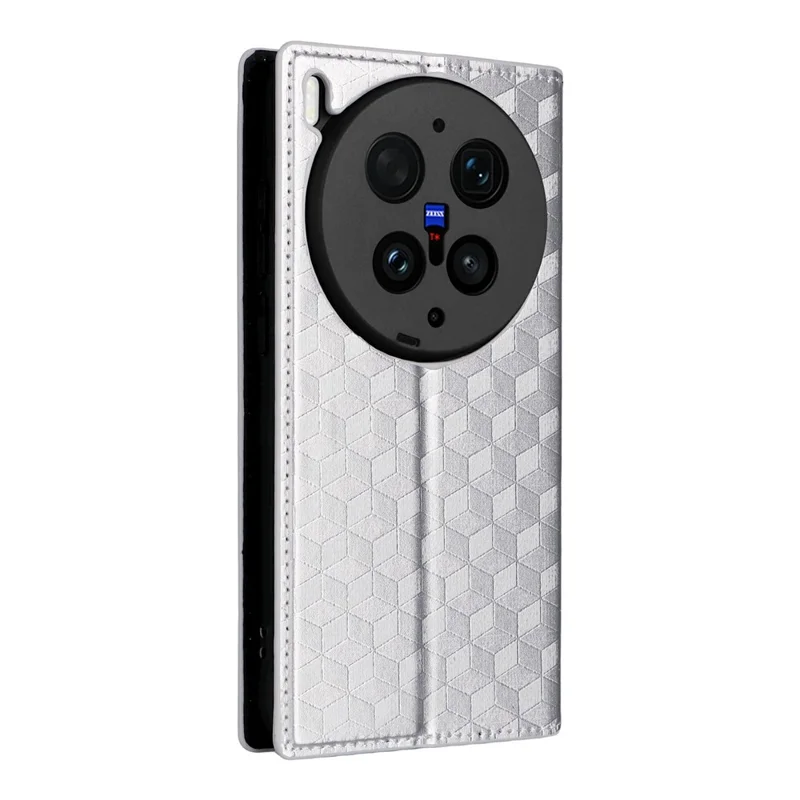 For vivo X300 Ultra 5G Case Wallet Rhombus Imprinted PU Leather Phone Cover - Silver
