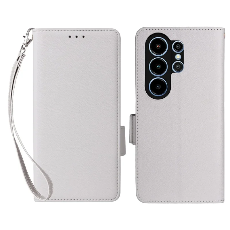 For Blackview Wave 10 Case Litchi Texture Wallet Leather Phone Cover with Wrist Strap - White