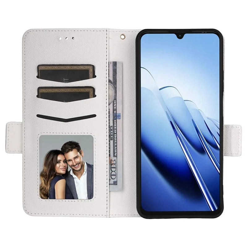 For Blackview Wave 10 Case Litchi Texture Wallet Leather Phone Cover with Wrist Strap - White