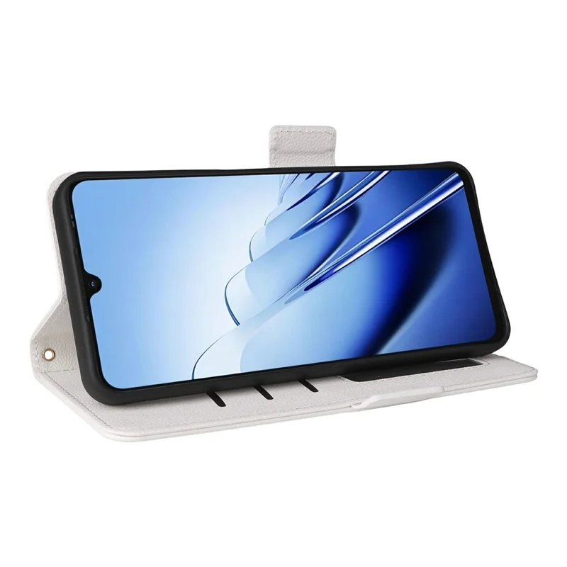 For Blackview Wave 10 Case Litchi Texture Wallet Leather Phone Cover with Wrist Strap - White